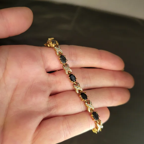 Sold...Vintage Sterling Silver Tennis Bracelet Diamond & Sapphire X's & O's 7 in - Picture 2 of 15